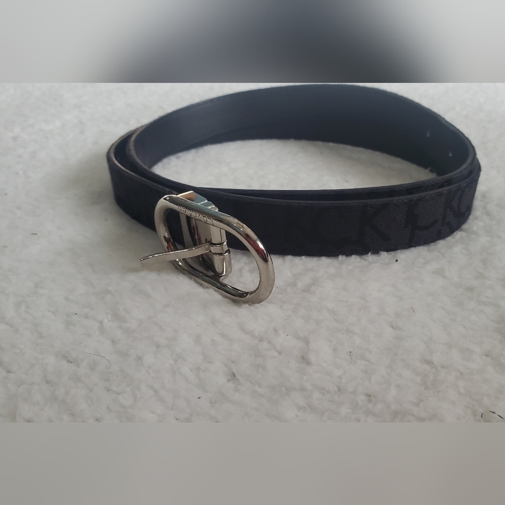 CALVIN KLEIN Black Fabric‎ Logo Silver Hardware Genuine Leather Size Large